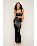 Stretch Faux Leather Harness Bra & Long Slip Skirt Black Large