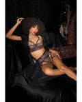 Lace Underwire Bralette with Thong & Garter Black/Rose Gold Small