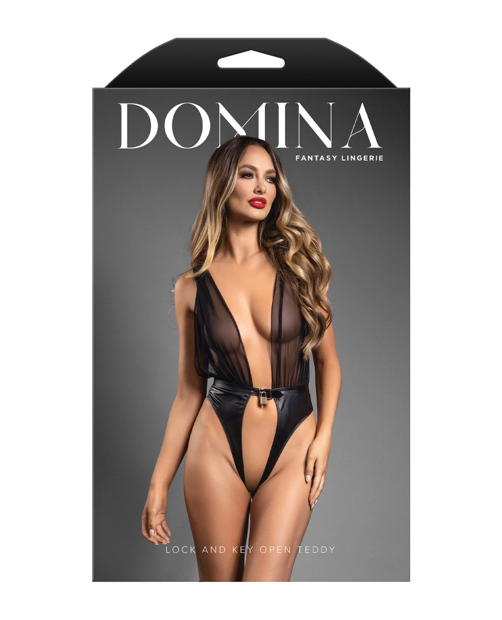 Domina Plunge Front Teddy with Lock & Key Black L/XL