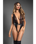 Domina Plunge Front Teddy with Lock & Key Black S/M