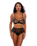 Black & Silver Bra Set with Garter Medium