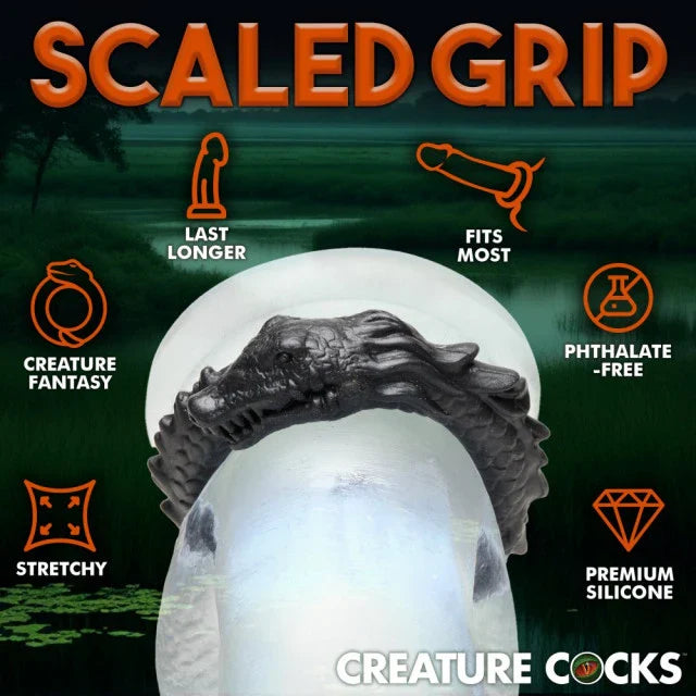 Creature Cocks Caiman Silicone Cock Ring - Black