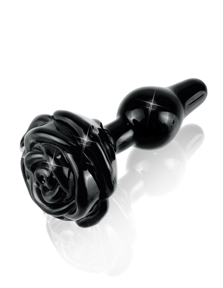 Icicles No. 77 Glass Rose Butt Plug - Black