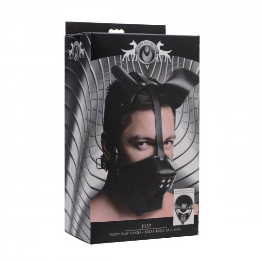 Master Series Pup Puppy Play Hood and Breathable Ball Gag